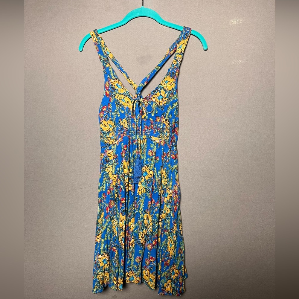Free People Floral Mini Dress w/ Crisscross Back